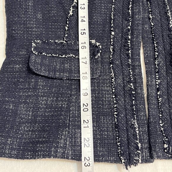 Katherine Barclay Navy Tweed Fringe Jacket Women's 12 Linen Blend Workwear - Picture 8 of 11